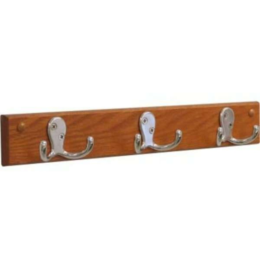 Shop Ae Wall Mounted Coat Rack, 3 Double Prong Hook Rail, Nickel/Medium Oak Online