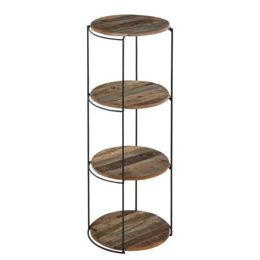 Superb Lifestyles Less Expensive Discreet Reclaimed Timber & Iron Round Display Shelf, Large Online