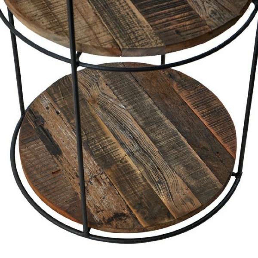 Superb Lifestyles Less Expensive Discreet Reclaimed Timber & Iron Round Display Shelf, Large Online