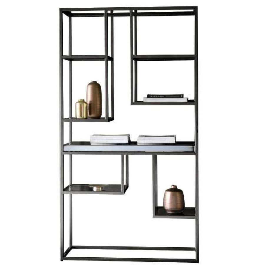 Hudson Living Online Sales Parker Mirror & Metal Display Shelf, Black Wholesale