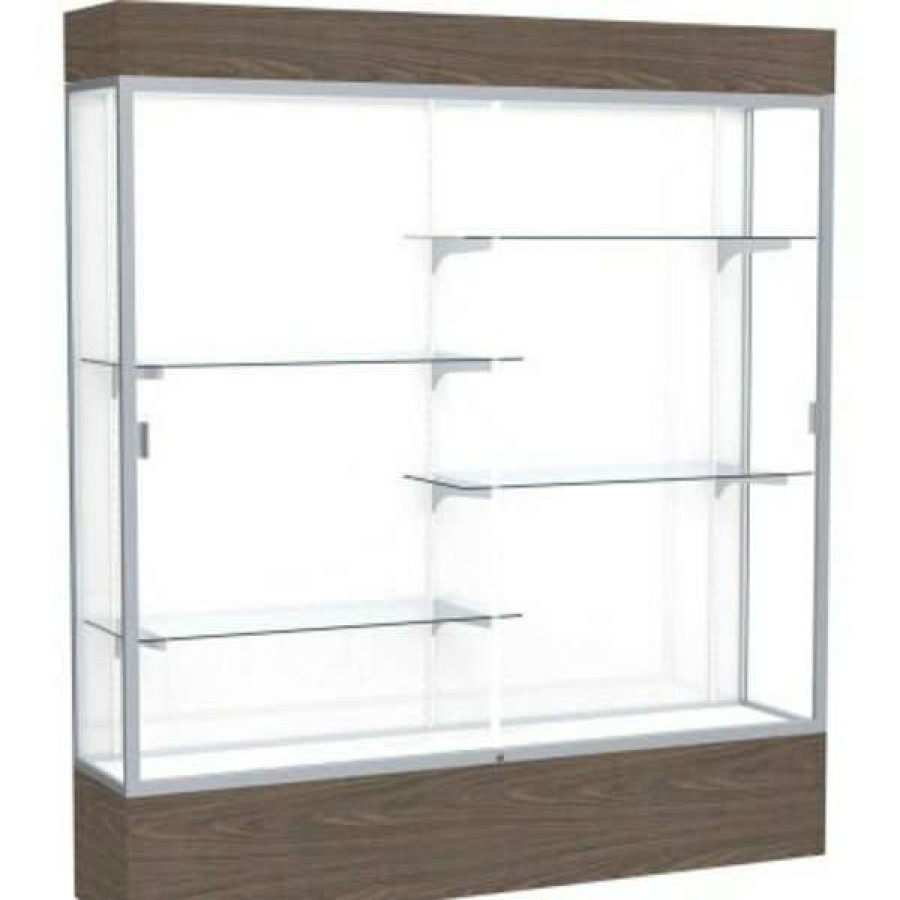 Shop Reliant Lighted Display Case 72 W X 80 H X 16 D Walnut Base White Back Satin Natural Frame Best