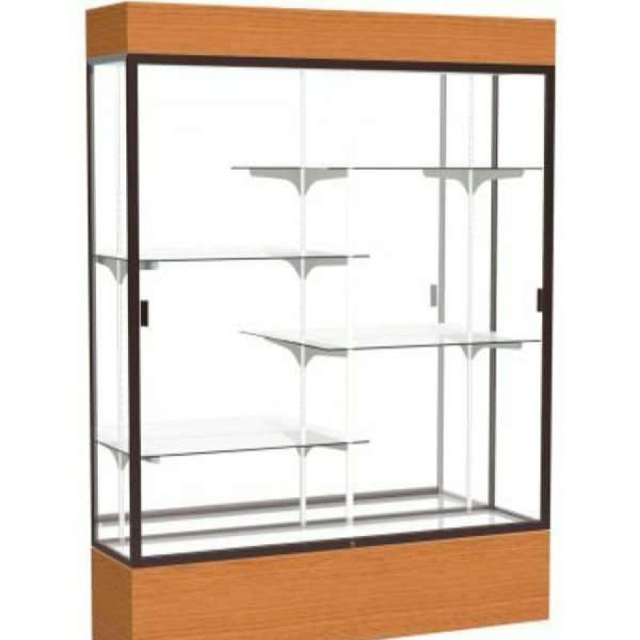 Shop Reliant Lighted Display Case 60 W X 80 H X 16 D Carmel Oak Base Mirror Back Dark Bronze Frame Online