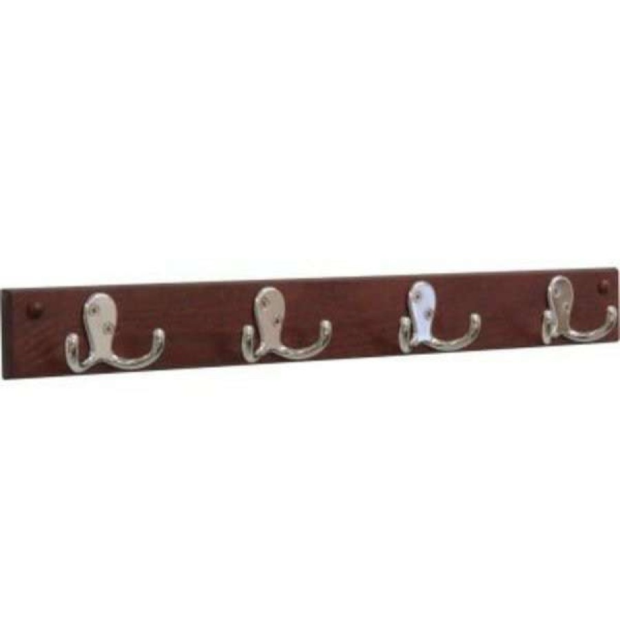 Shop Ae Wall Mounted Coat Rack, 4 Double Prong Hook Rail, Nickel/Mahogany Wholesale