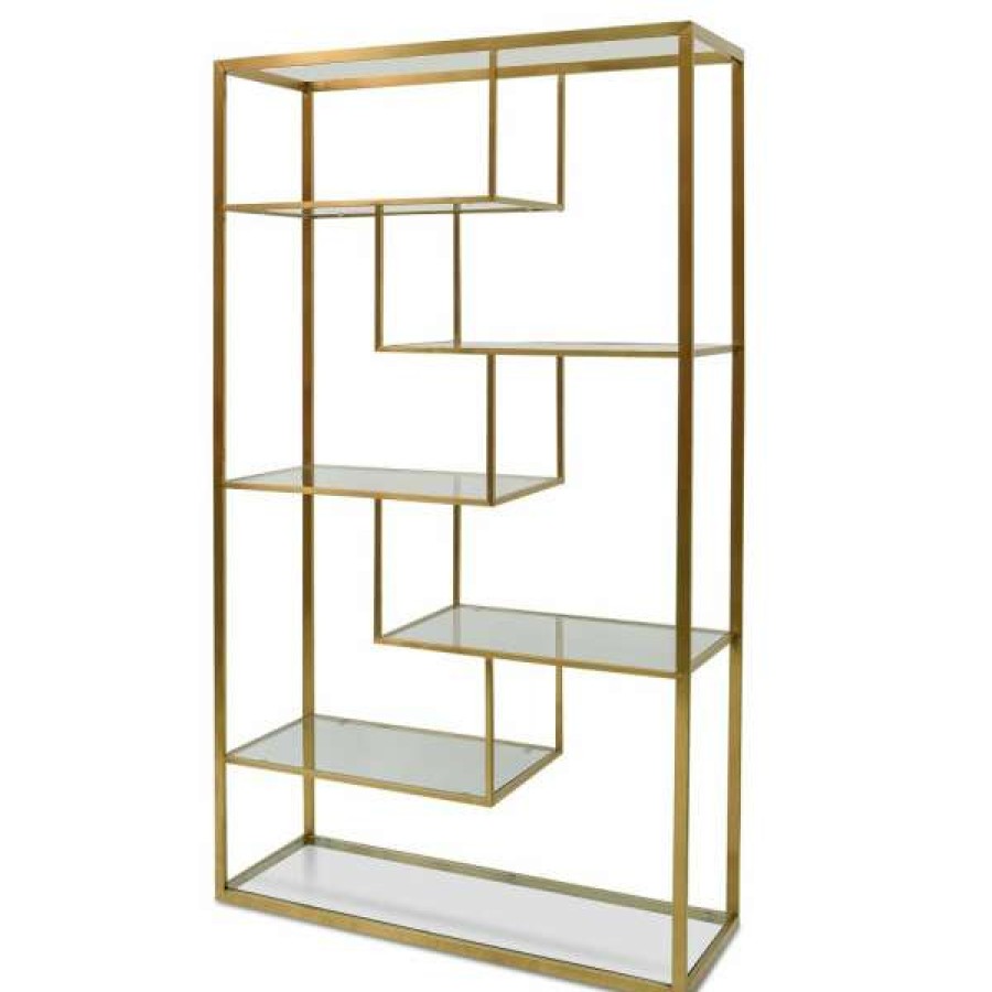 Conception Living Hot Sell Koroit Steel & Glass Display Shelf, Large, Gold New