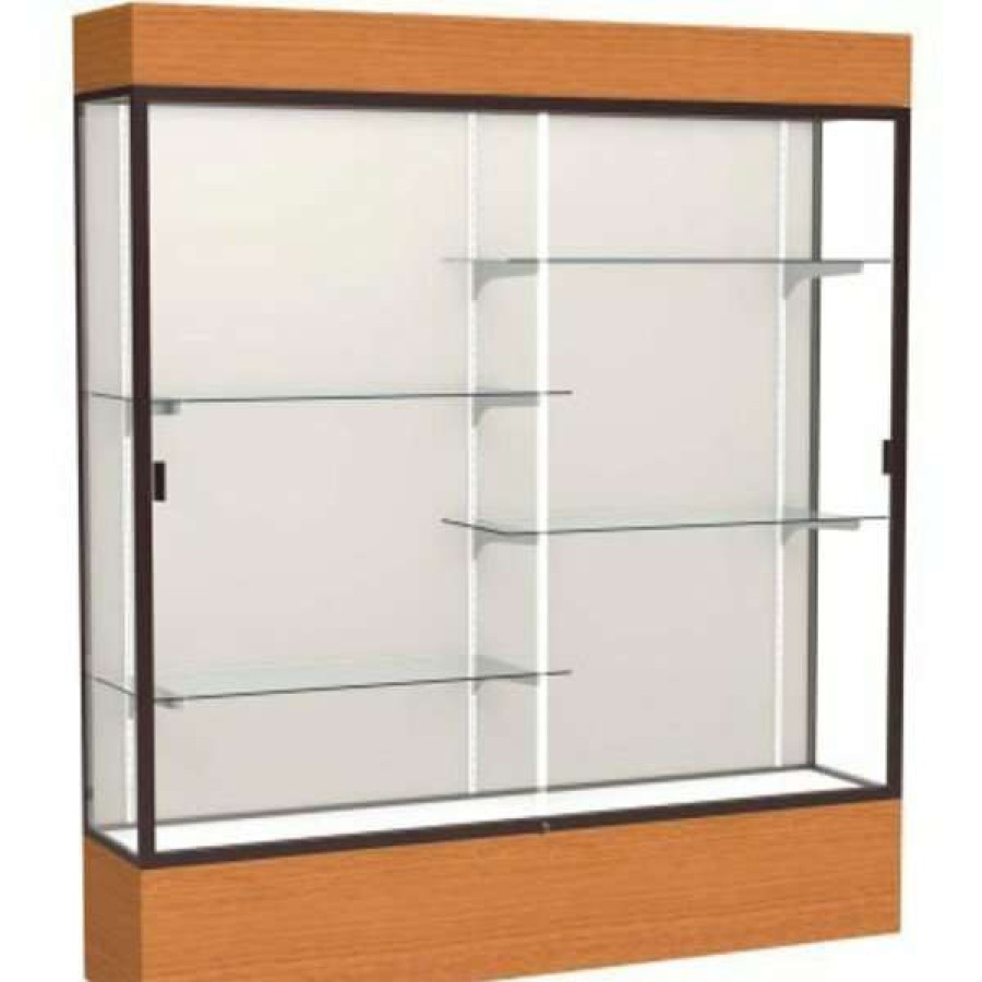 Shop Reliant Lighted Display Case 72 W X 80 H X 16 D Carmel Oak Base Plaque Back Dark Bronze Frame Best