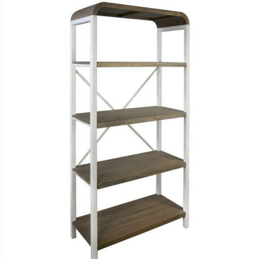 Chateau Legende Popular Hixton 5 Tier Solid Mango Wood Timber & Metal Display Shelf, White Hot