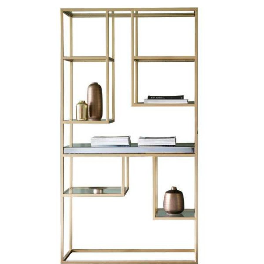 Hudson Living Premium Parker Mirror & Metal Display Shelf, Champagne Wholesale