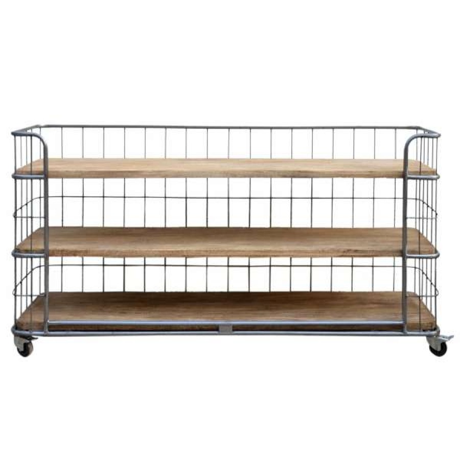 Philbee Interiors Cheap Eddington Iron & Mango Wood Industrial Low Display Shelf Clearance