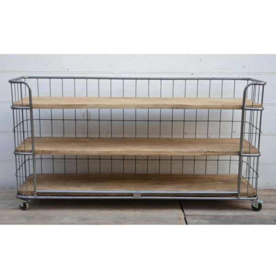 Philbee Interiors Cheap Eddington Iron & Mango Wood Industrial Low Display Shelf Clearance