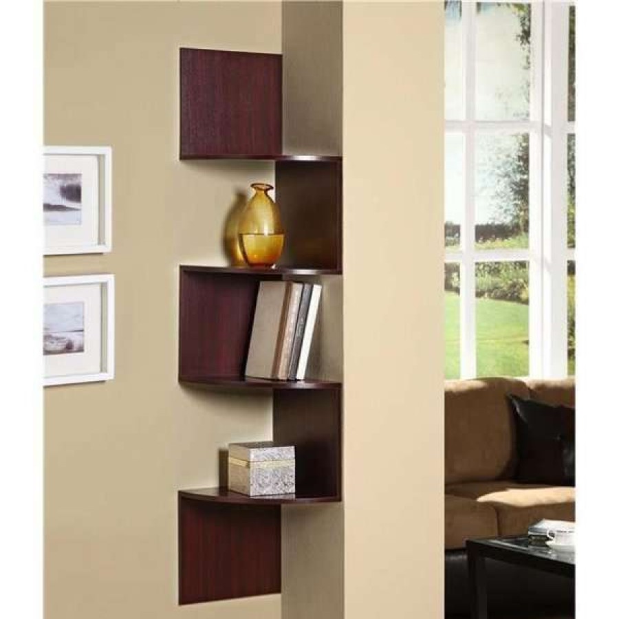 Shop Stylish Space Saving Corner Unit With Cherry Finish Helps Organize All Your Clutter Unit Is Attached New