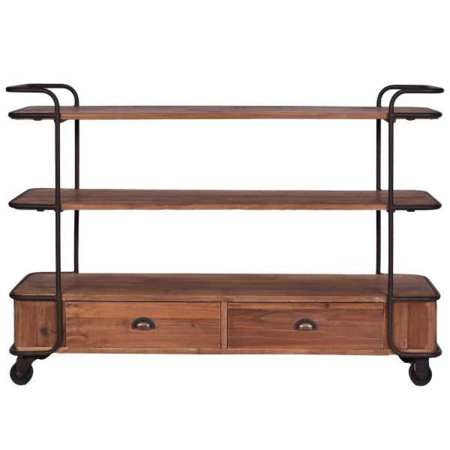 Affinity Furniture Best-Selling Belvoir Reclaimed Timber & Iron Low Display Shelf With Castors Online