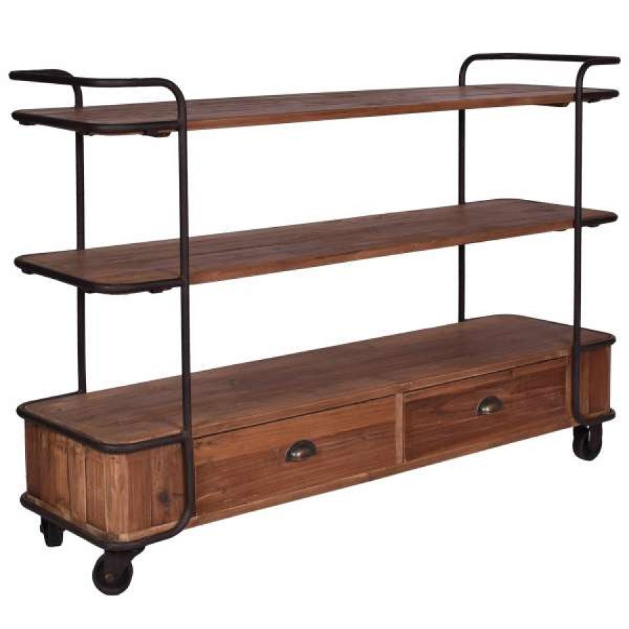 Affinity Furniture Best-Selling Belvoir Reclaimed Timber & Iron Low Display Shelf With Castors Online